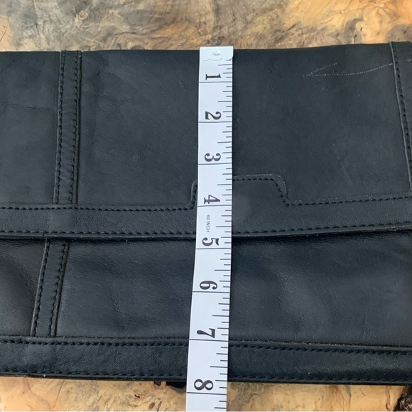 Vintage Black Leather Envelope Clutch Bag with Stitching Details - Picture 2 of 6